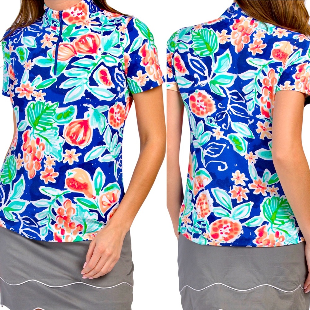 IBKUL Too Tutti Navy Top Preppy Golf Tennis PickleBall Resort Cooling New UPF 50